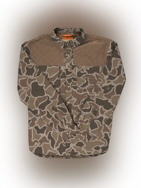 Over Under Clothing Duck Camo Field Champion Shooting Shirt Brown Small NWOT